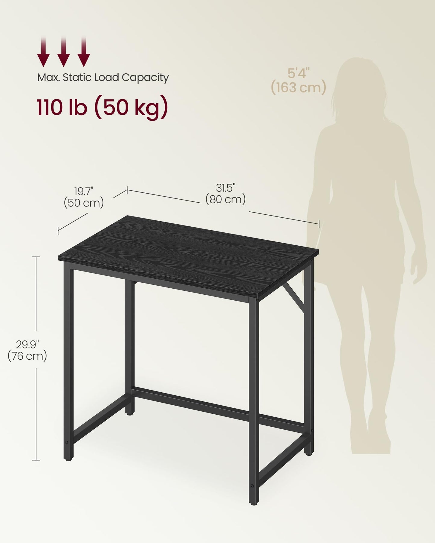 VASAGLE Computer Desk, Gaming Desk, Home Office Desk, for Small Spaces, 19.7 x 31.5 x 29.5 Inches, Modern Style, Metal Frame, Ebony Black and Ink Black ULWD038B56V2