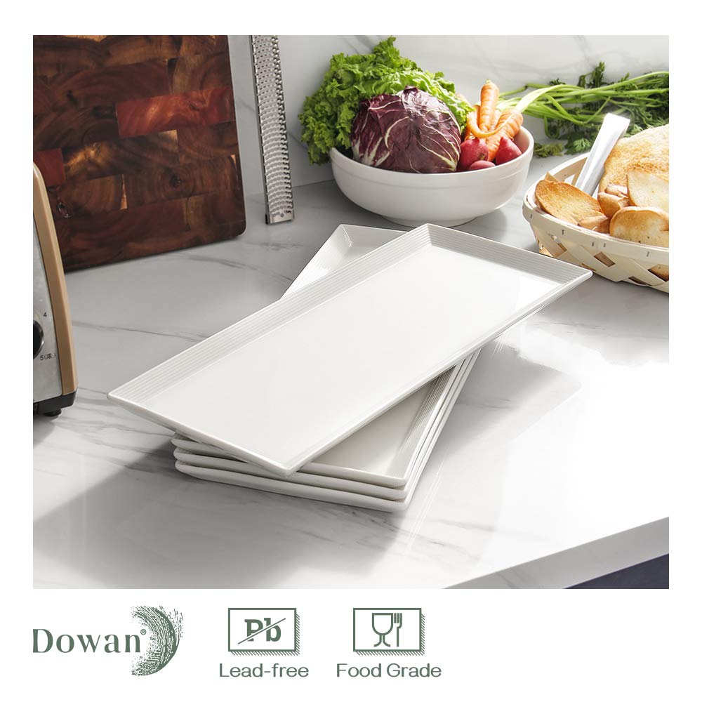 DOWAN Serving Platters -14.5 Inches Serving Plates, White Rectangle Platters Oven Safe Serving Dishes, Serving Platters and Trays for Parties, Rectangular Platter for Meat Appetizer Sushi Set of 4