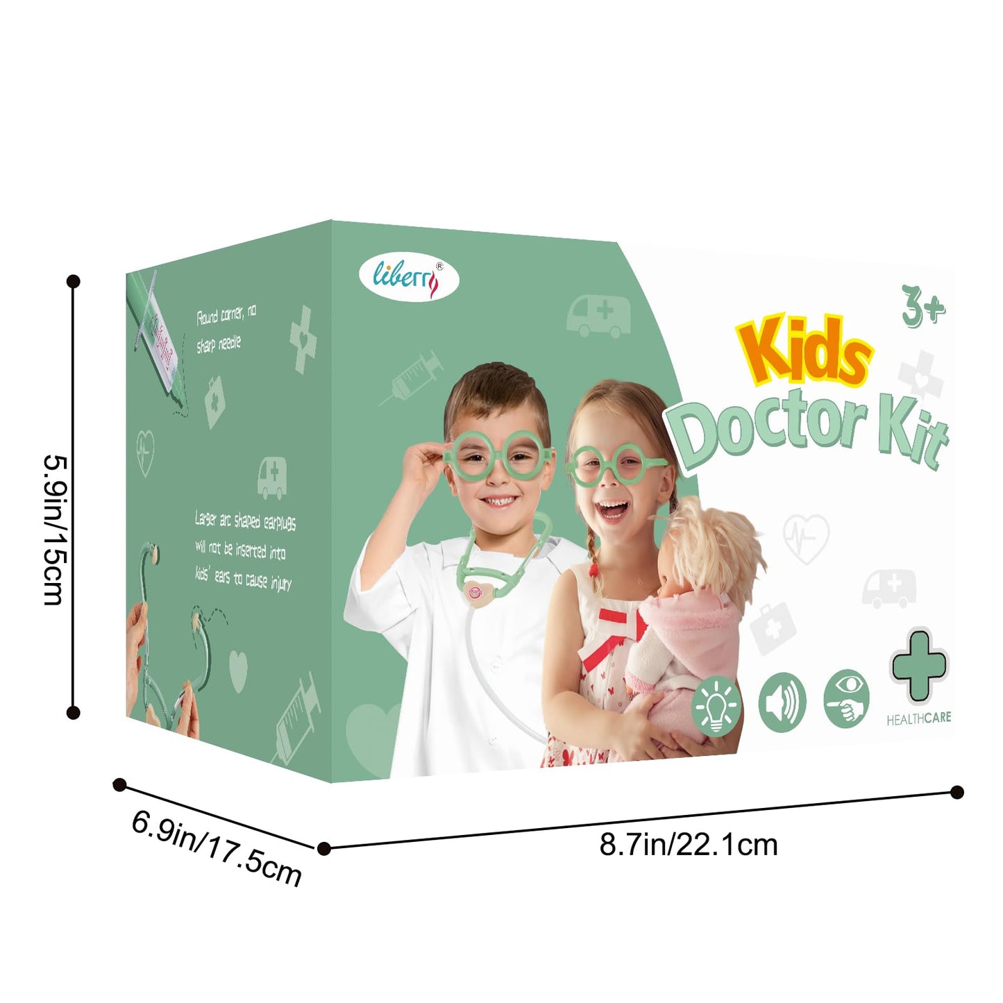 Liberry Doctor Kit for Toddlers 3 4 5 Years Old, 30-Piece Kid Doctor Toy with Stethoscope, Costume, Green Medical Pretend Play, Birthday Gift for Girls Boys