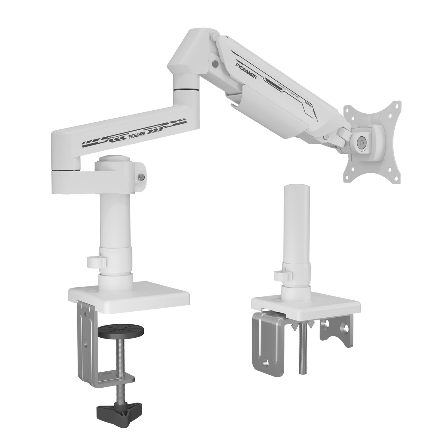 Fydeamer Single Monitor Arm, Heavy Duty Gas Spring Monitor Stand for 17-35 Inch Screens up to 24.2 lbs, VESA Desk Mount with C-Clamp & Grommet Base, White