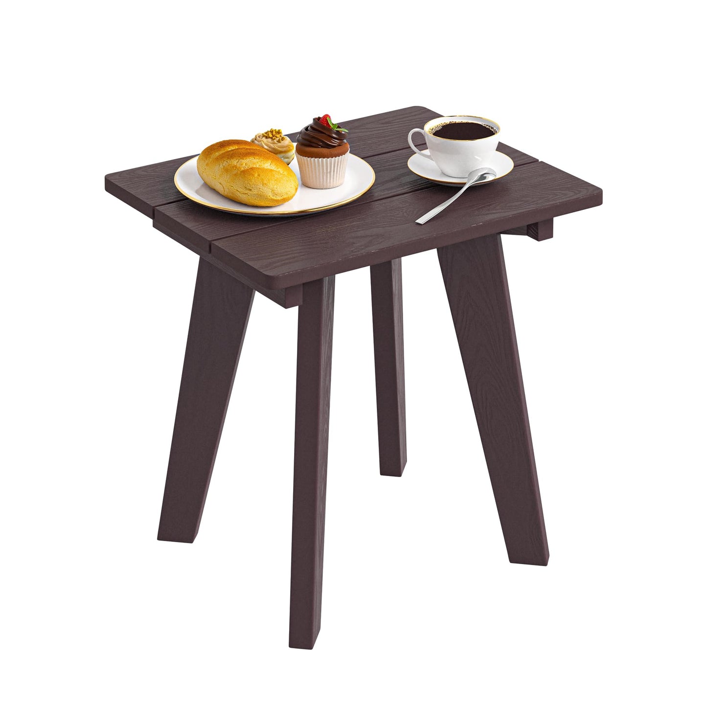 Outdoor Side Table, HDPE Weather Resistant Small Patio Table for Porch and Balcony, 200 LBS Capacity Heavy Duty Small Outdoor Table for Backyard and Pool, Easy Maintenance, Chocolate Brown
