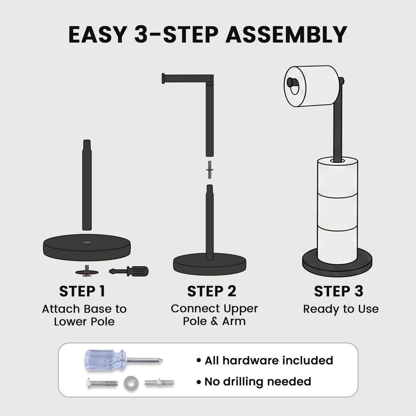 Cesun Toilet Paper Holder Stand Free Standing, Black Toilet Paper Storage with Heavy Weighted Base, Bathroom Stainless Steel Toilet Paper Roll Holder, Non-Slip, Matte Black