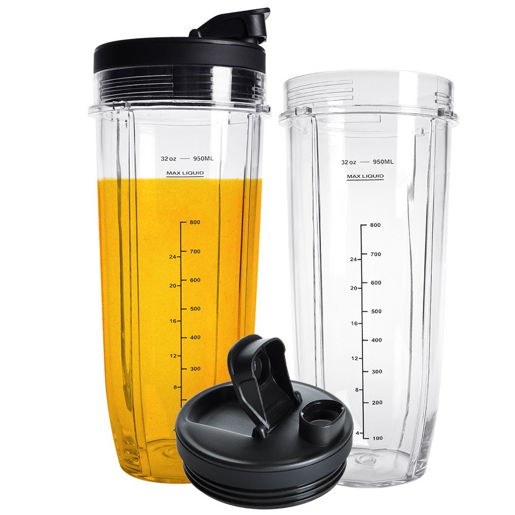 32OZ Replacement Parts For Ninja,2Pack Fit For Nutri Ninja Replacement Cups with Sip & Seal Lids,950ML(32oz) Measuring Scale Cup Mug, FIT for Nutri Ninja Auto IQ Series Blenders