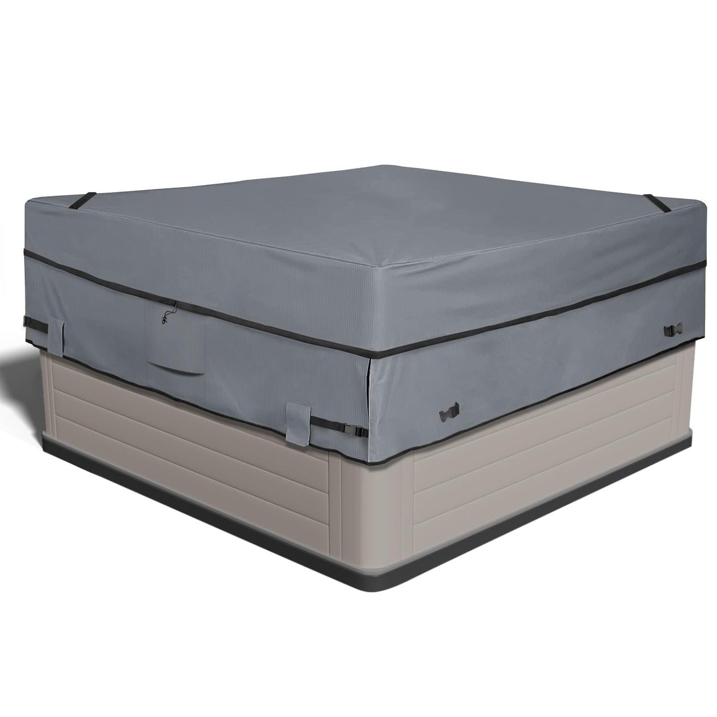 AKEfit Outdoor Waterproof and Weatherproof Hot Tub Cover 85 x 85 inch fit 84 x 84 or 83 x 83 or 82 x 82 or 7 ft x 7 ft Square SPA 600D Heavy Duty Cover Protectors Protective Cover Cap