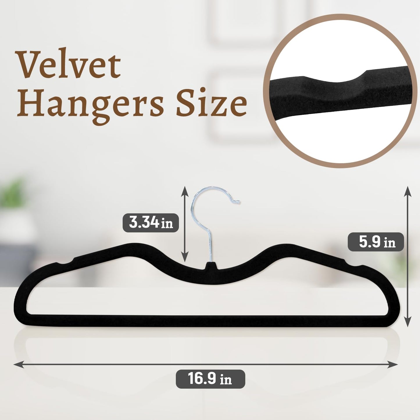 Velvet Hangers 50 Pack, Non Slip Clothes Hangers, Space Saving Short Neck Hangers, Heavy Duty Felt Hangers with 360° Rotatable Hook for Coats, Pants, Dress, Shirt, Black