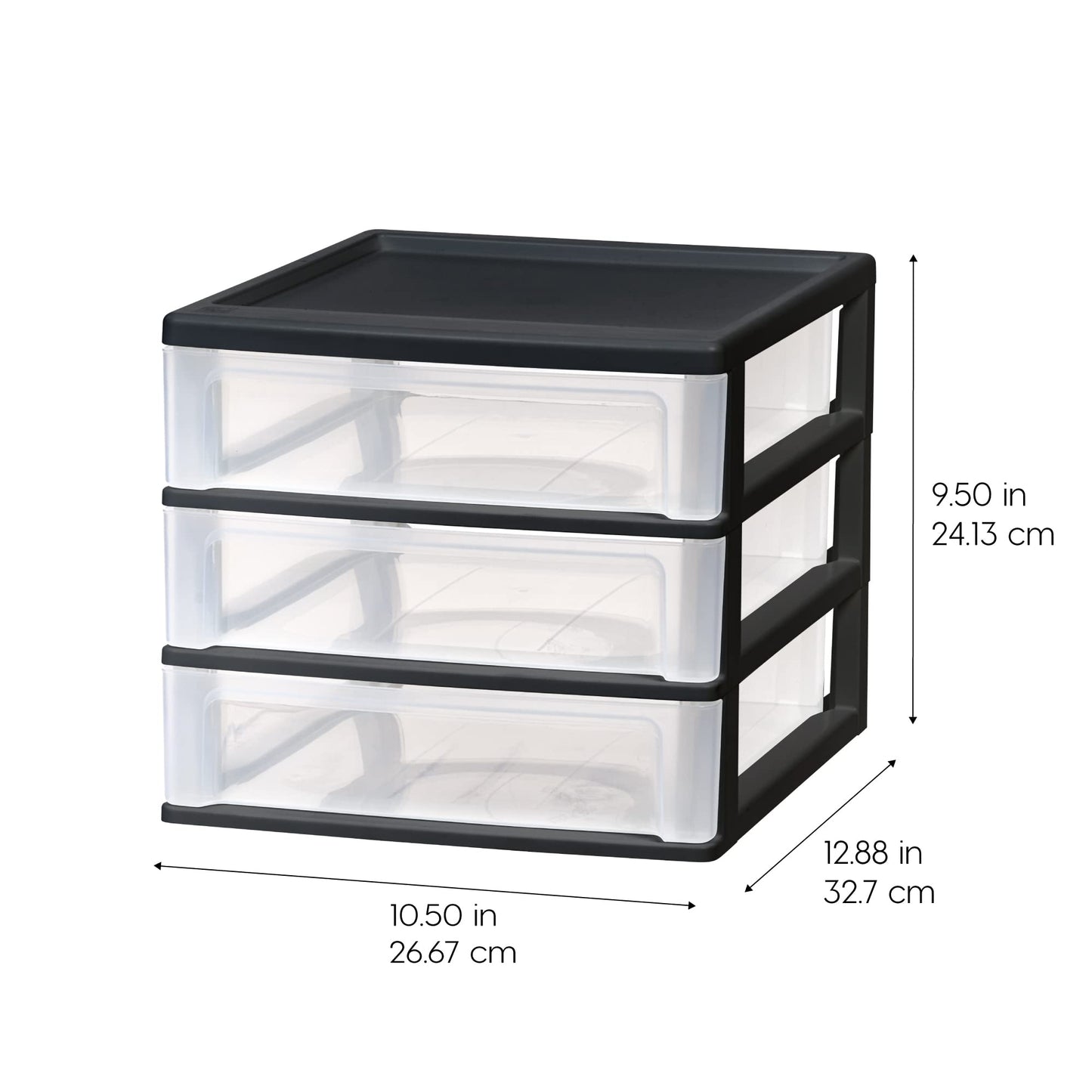 IRIS USA Medium 3-Drawer Stacking Desktop Organizer, 2 Pack, Plastic Drawer Storage Container for Stationery Art Craft Supplies Kitchen Office Garage and Small Business Organization, Black
