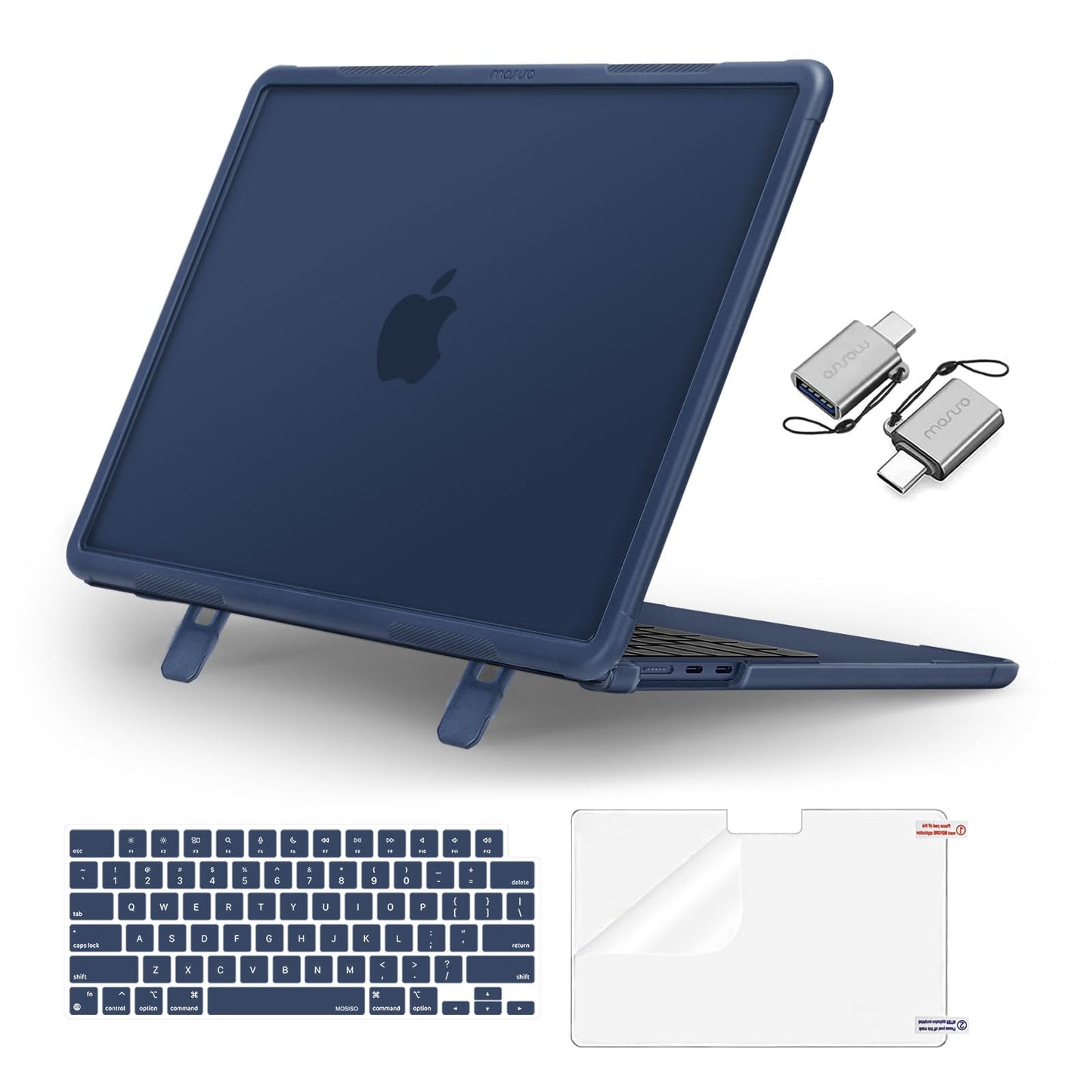 MOSISO Shock-Absorbing Hard Shell with Kickstand Compatible with MacBook Air 13 inch Case 2026-2022 M5 A3449 M4 A3240 M3 A3113 M2 A2681, 4 in 1 Kit Anti-Crack Cover for MacBook Air 13.6,Midnight Blue