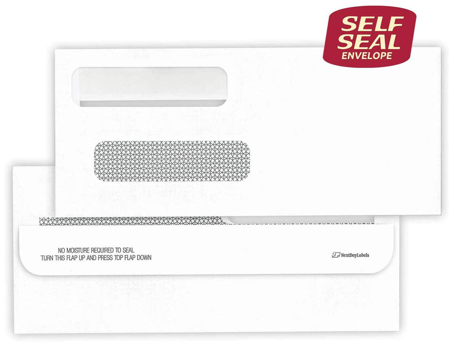 NextDayLabels #8 Double Window Check Envelopes - 100 Pack Ready-Seal Business Envelopes with Security Tint - Self-Sealing Envelopes with Window for Laser Printed Checks - Made in USA