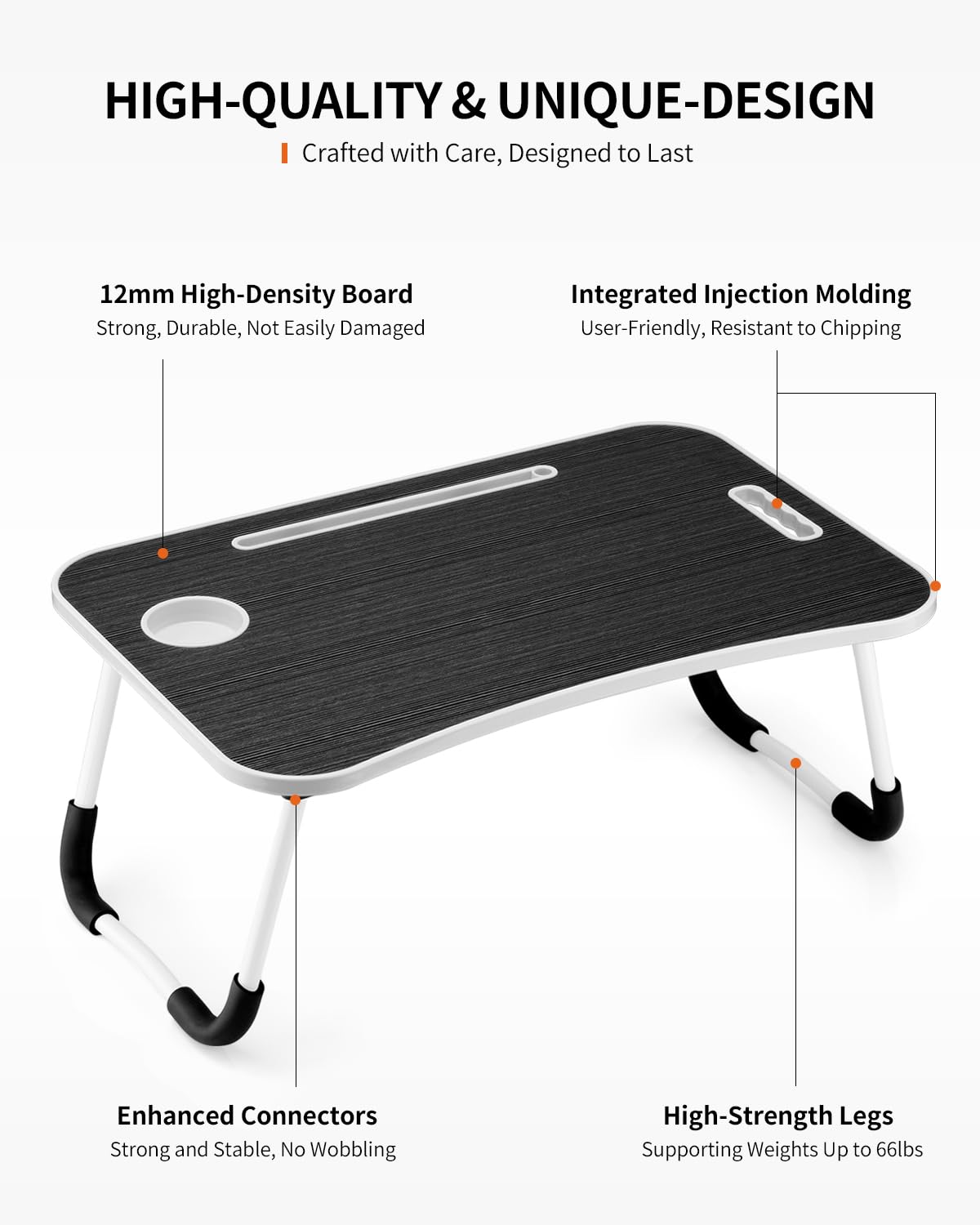 FISYOD Folding Laptop Table, Portable Lap Desk for Bed and Sofa, Laptop Stand with Cup Holder and Tablet Slot and Lift Handle for Work, Writing, Drawing and Eating