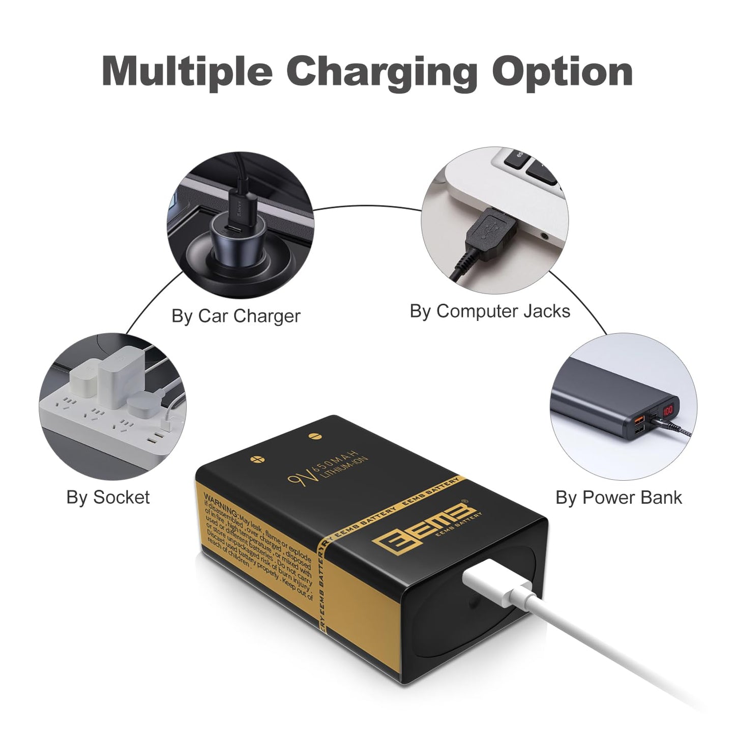 EEMB 9 Volt Rechargeable Batteries 650mAh with 4-Packs M7014LW LCD 9V Rechargeable Smart Battery Charger for Keyboard Microphone Smoke Alarm/Detector Guitar Cameras Toys & More