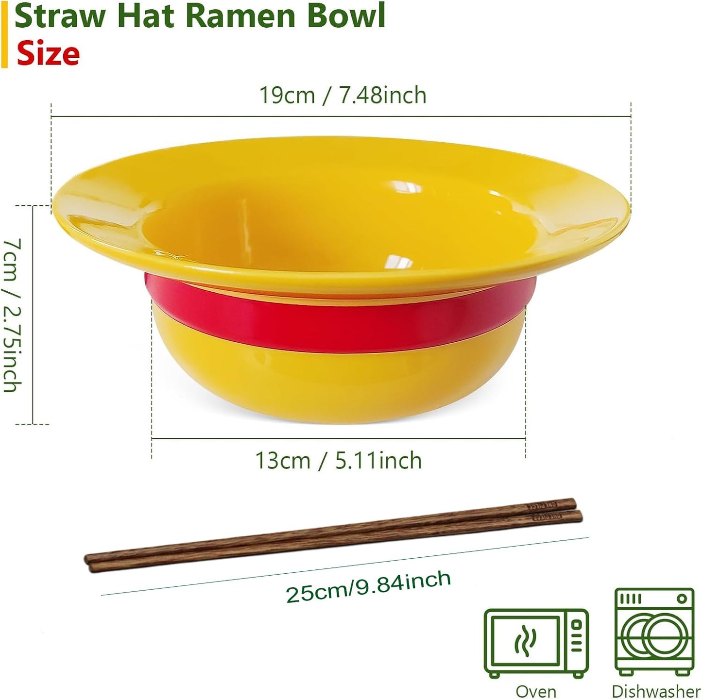 Luffy's Straw Hat Noodle Bowl Set - A Must-Have Anime Collectible for Fans! Use for Ramen, Snacks & Salad, Includes Chopsticks & Spoon (Eco-Friendly)