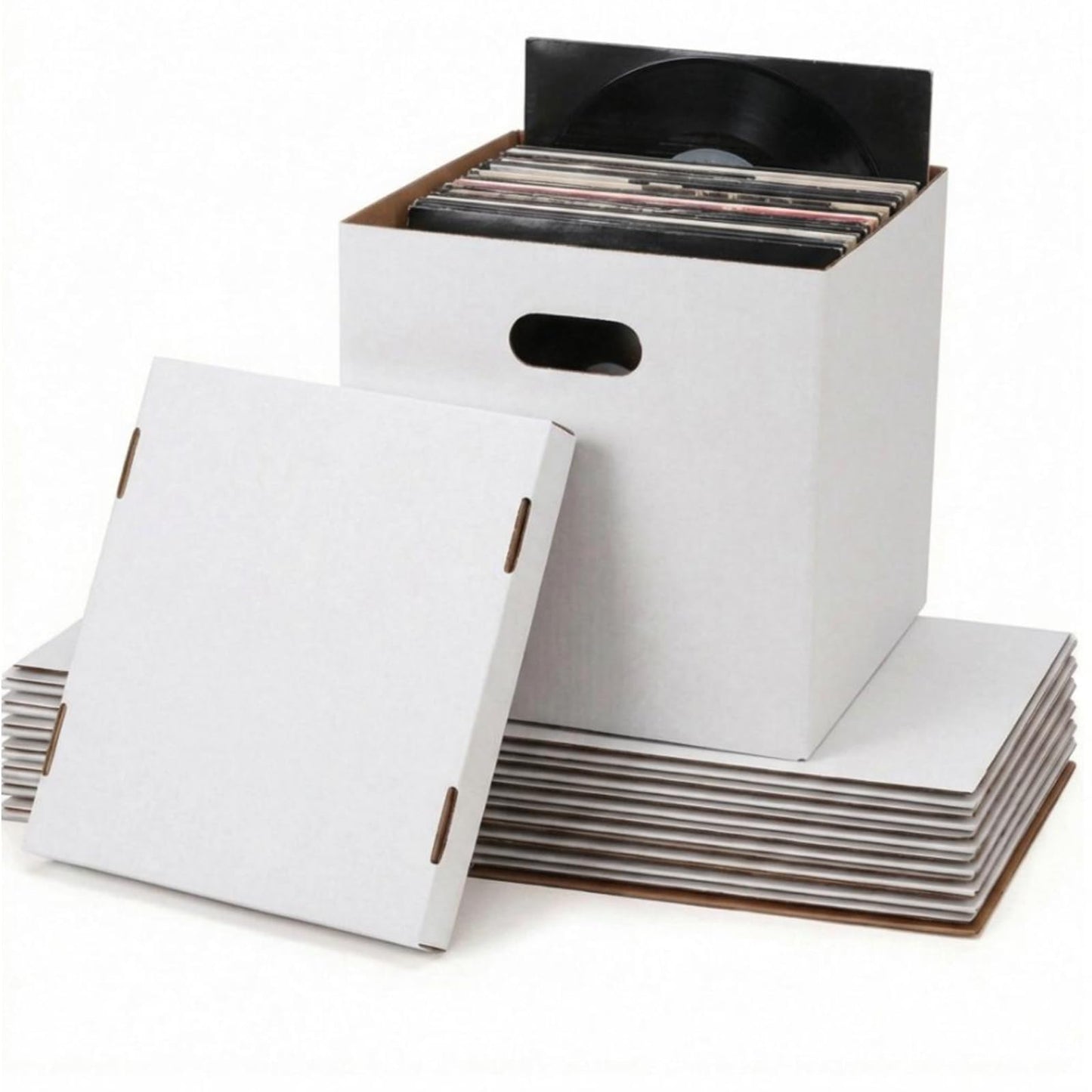 Schliersee 13.4x13x13 Moving Box Set of 7, Reinforced Handles with Removable Lid, Corrugated Boxes for Packaging, Moving, Carrying, Record Storage