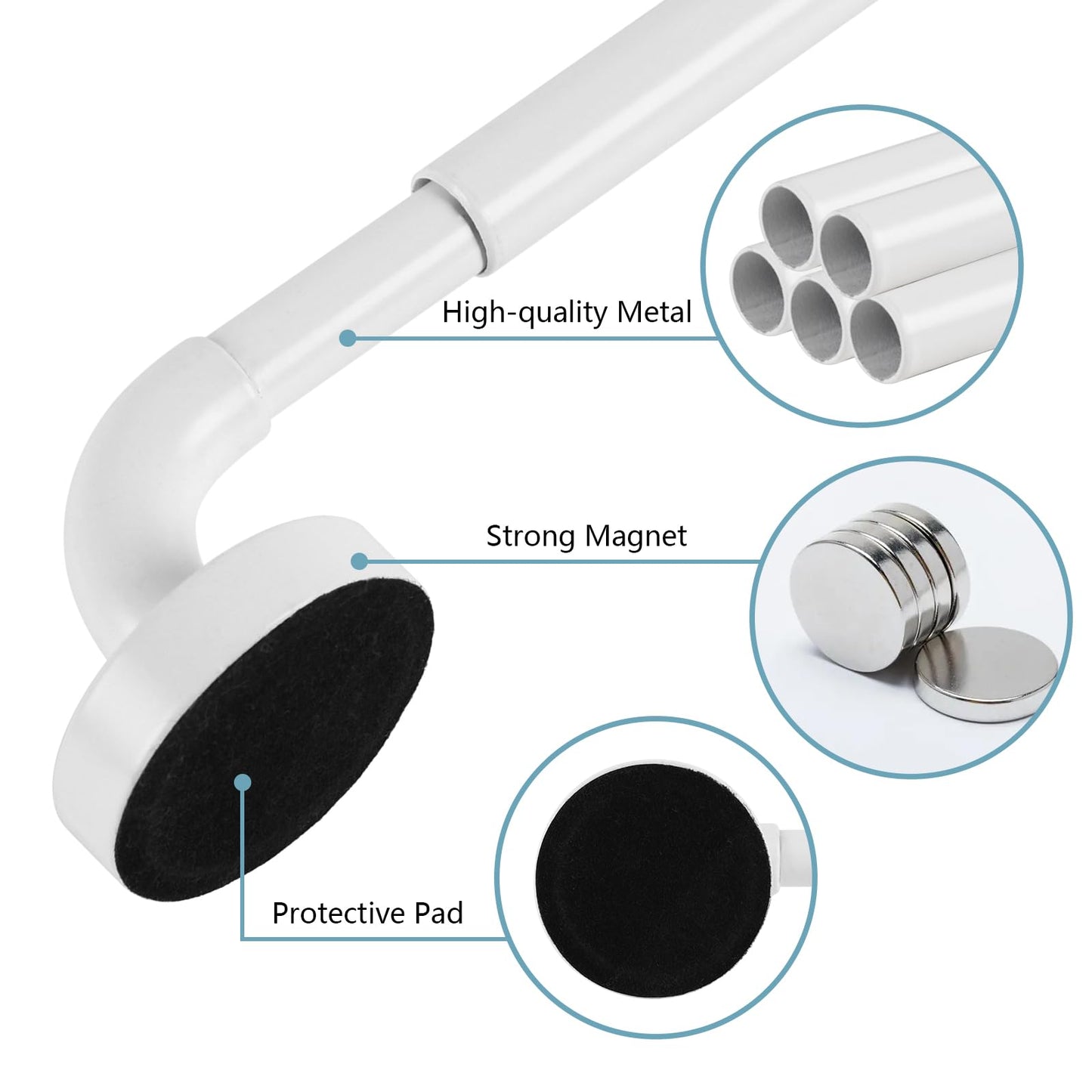 TYRON 2 Pack Magnetic Curtain Rod for Metal Doors Adjustable 18-30 Inch, 3/8 in. Diameter, French Door Magnetic Curtain Rods, Magnetic Cafe Curtain Rod(White)