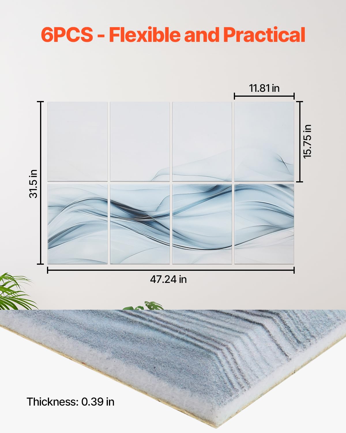 VEVOR 8 Pack Art Acoustic Panels, 47.24 x 23.62 x 0.4 inch Soundproof Wall Tiles, Self Adhesive Decorative Sound Dampening Absorbing Boards for Home, Office, Studio, Gaming Room,Theater,Simplicity