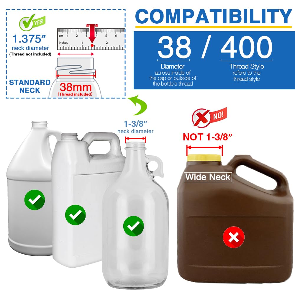 8Pcs Gallon Jug Pump Dispenser, 38-400 Leak Proof Pump for Gallon Jug - 7.5cc Lotion Gallon Shampoo Pump Top Replacement, Fits 1 Gallon Bottle 64oz 128oz Shampoo Laundry Detergent Containers