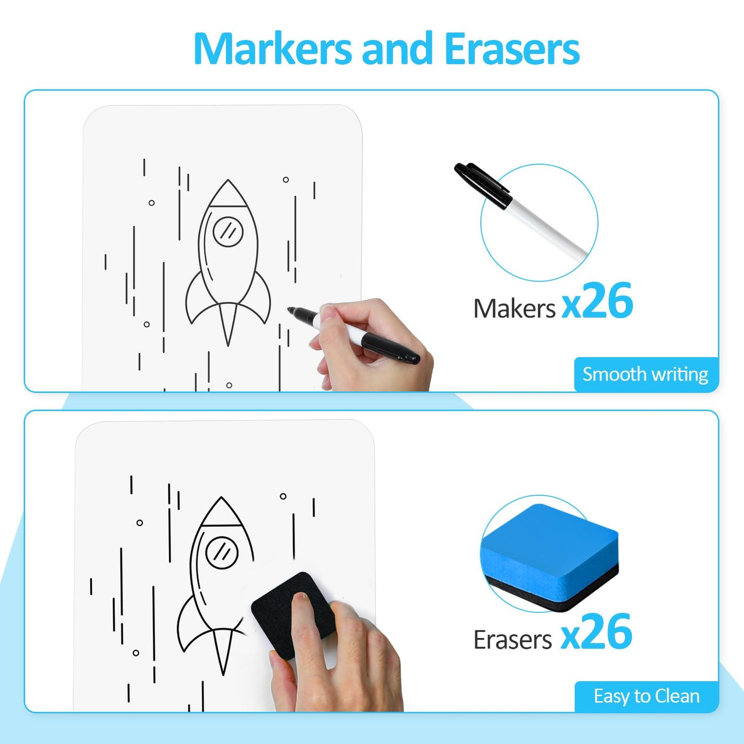 Dry Erase LapBoards, PANDRI 26 Pack Double Sided 12.5 x 9 Inch Dry Erase Boards with 26 Erasers and 26 Markers, Whiteboards for Office Students Classroom Teacher Supplies
