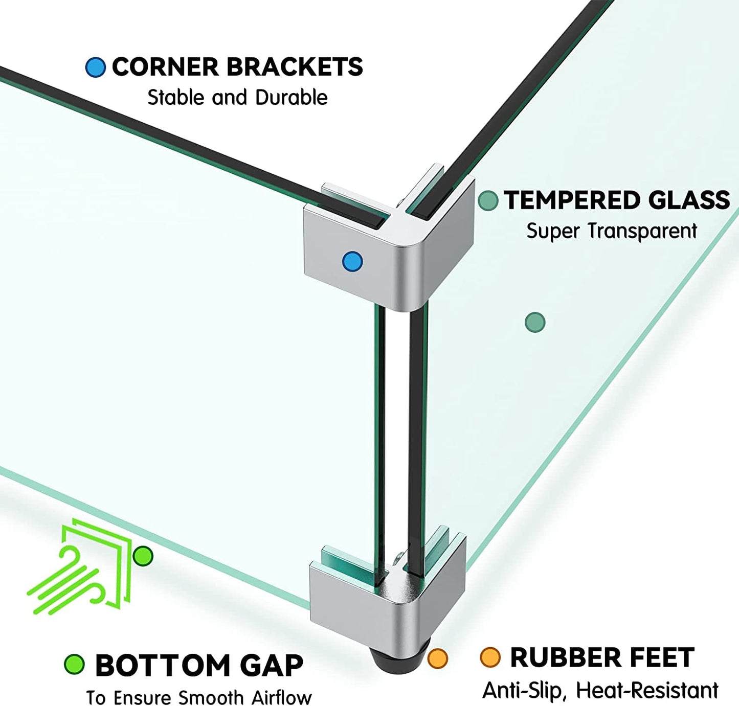 MESIDA 21"x21"x6" Fire Pit Glass Wind Guard, Tempered Glass Firepit Table Shield, Thick and Sturdy, with Hard Aluminum Corner Bracket