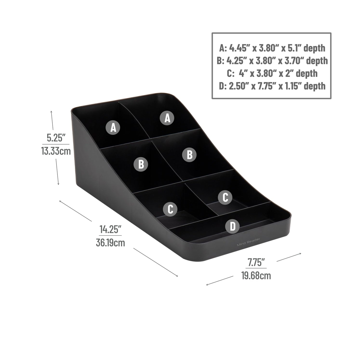Mind Reader Cup and Condiment Station, Countertop Organizer, Coffee Bar, Kitchen, 7.25"L x 15.5"W x 5.25"H, Set of 2, Black