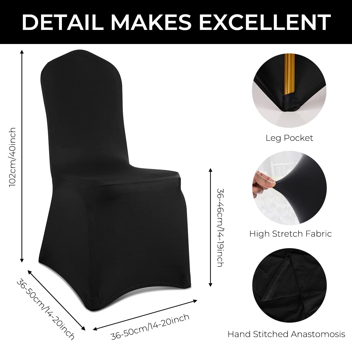 Spandex Chair Covers, Babenest Upgraded 10PCS Banquet Washable Stretch Fitted Chair Slipcovers, Elastic Universal Dining Room Chair Protector for Party Celebration Holiday Wedding (Black)