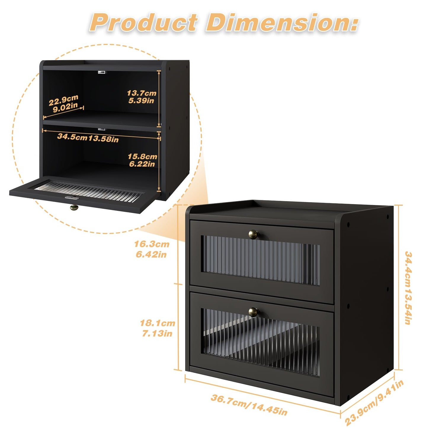 Alpeir Double Layer Large Bread Box for Kitchen Counter, Wooden Corner Bread Storage Container with Acrylic Window, Black
