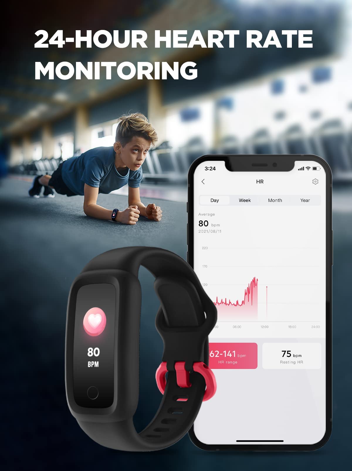 BIGGERFIVE Vigor 2 Fitness Tracker Watch for Kids Girls Boys Ages 5-12, Activity Tracker, Pedometer, Heart Rate Sleep Monitor, IP68 Waterproof Calorie Step Counter Watch