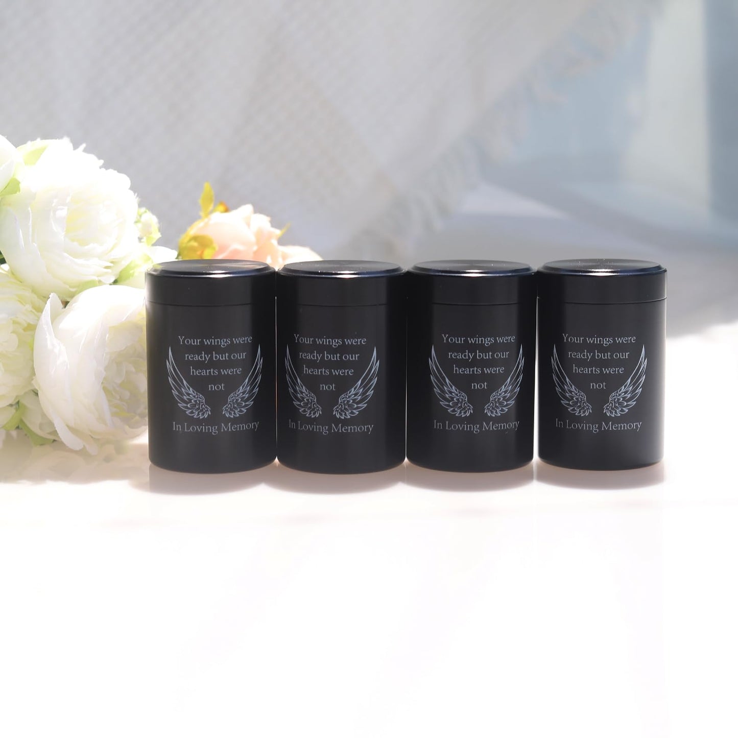 2.7 Inch Small Urns for Ashes - Set of 4, Aluminium Mini Keepsake Urns for Human/Pet Cremation, Ashes Holder in Loving Memory, Black