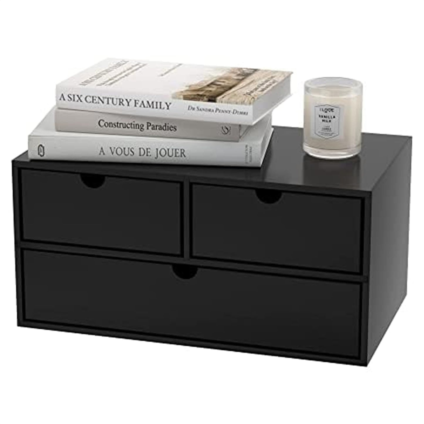 Wisuce Black Bamboo Desk Drawer Organizer, Mail Organizer Storage for Bills, Office Supplies, Cosmetics, Seals, Kitchen Utensils, No Assembly Required
