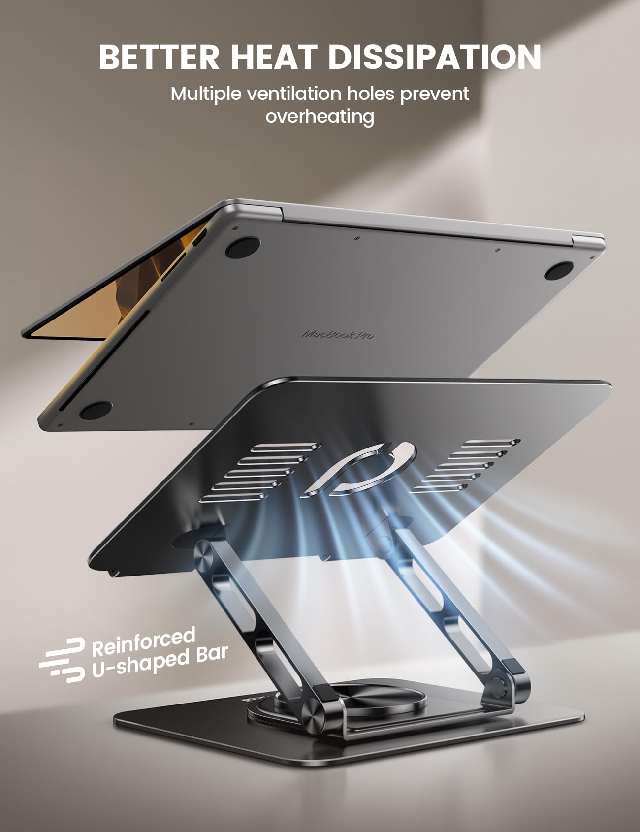 Lamicall Adjustable Laptop Stand for Desk - [360° Rotatable] Foldable Ergonomic Computer Stand, Aluminum Laptop Riser for Office Home fits MacBook Air Pro, Dell XPS, HP, Tablets (10-17.3'') - Black