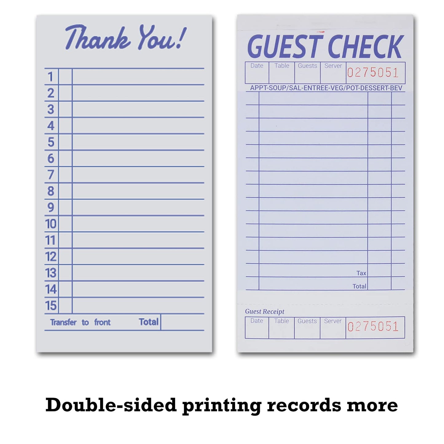 suituts 24 Pack Guest Checks Book/Server Note Pads, Waitress Notepad, Order Book for Restaurants, 1 Part Booked with 15 Lines, 50 Checks Per Book, with 6 Clips