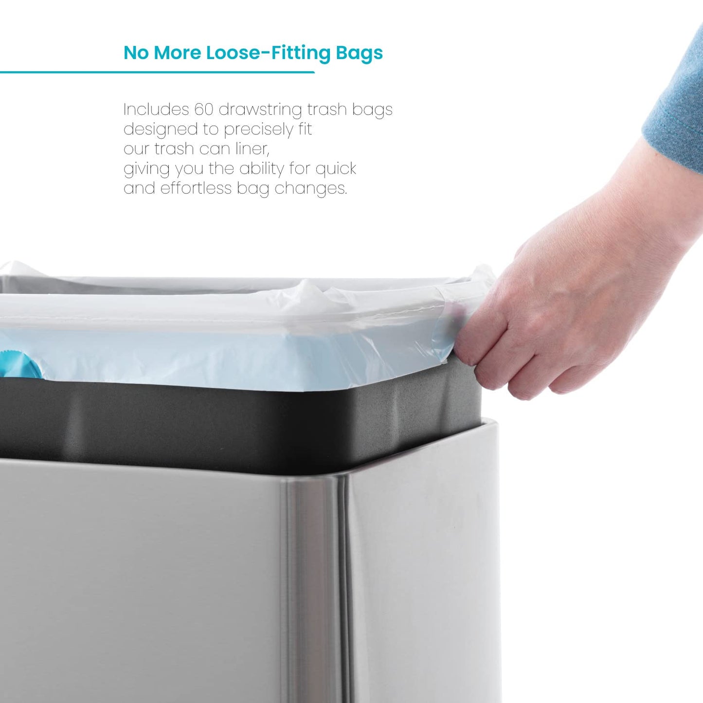 Home Zone Living 8 Gallon Kitchen Trash Bags with Drawstring Handles, Heavy Duty Custom Fit Design for Standard 30 Liter Kitchen Trash Cans, Code 30S, 60 Count