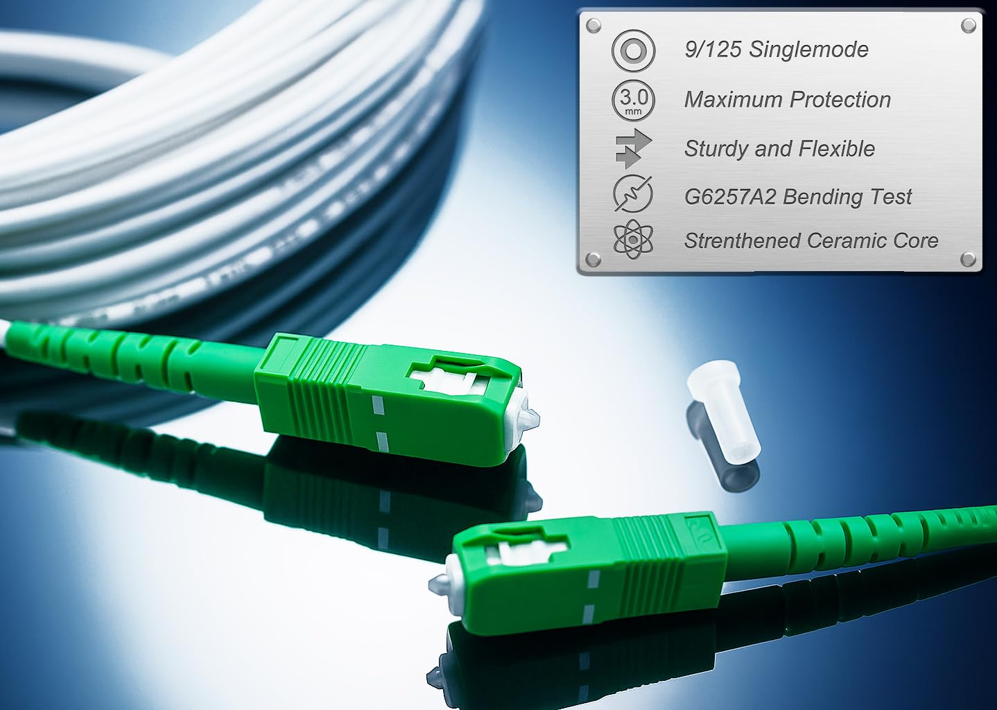 Elfcam® - 40m/131.23ft Fiber Optic Cable SCA to SCA Simplex Singlemode 9/125μm LSZH, Compatible with FTTH Cables, Rogers, Bell and Telus, White Color, 40 Meters
