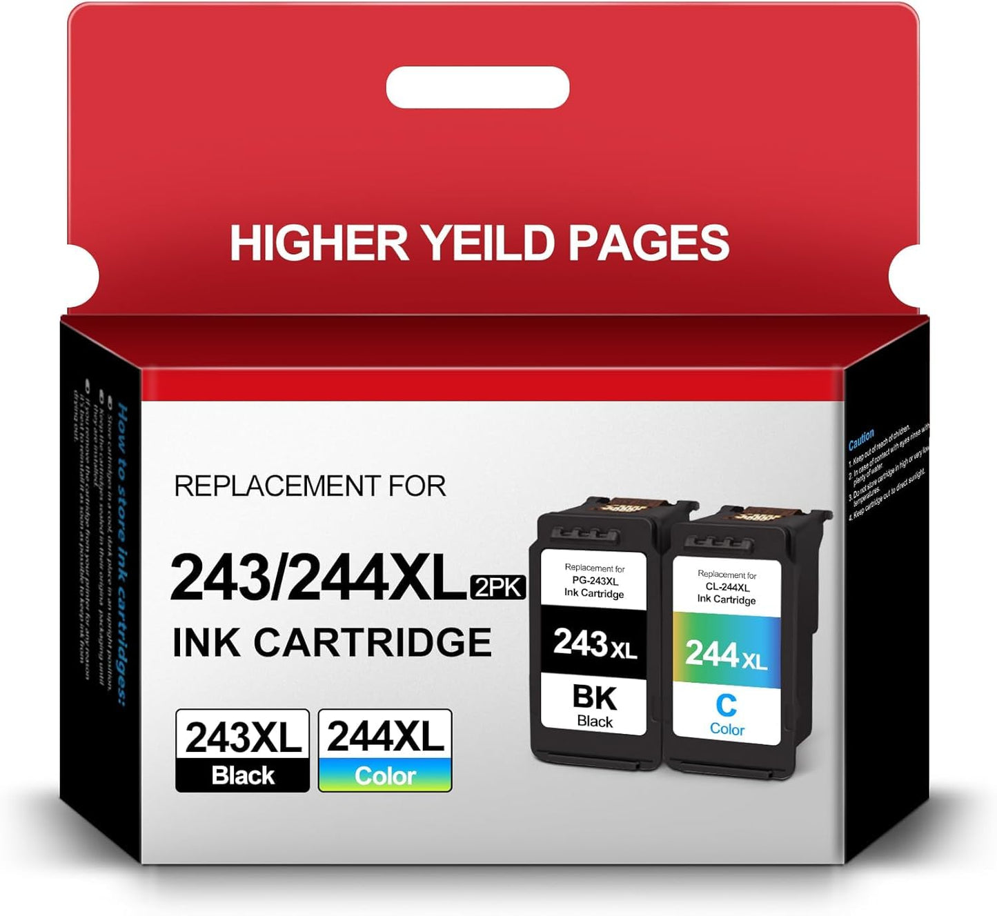 243XL 244XL Ink Cartridge Combo Pack Remanufactured for Canon Ink PG-243 CL-244 PG243XL CL244XL Compatible for TS3122 MX492 MG2522 MG2922 MG2420 TR4520 Printer (1 Black, 1 Color)