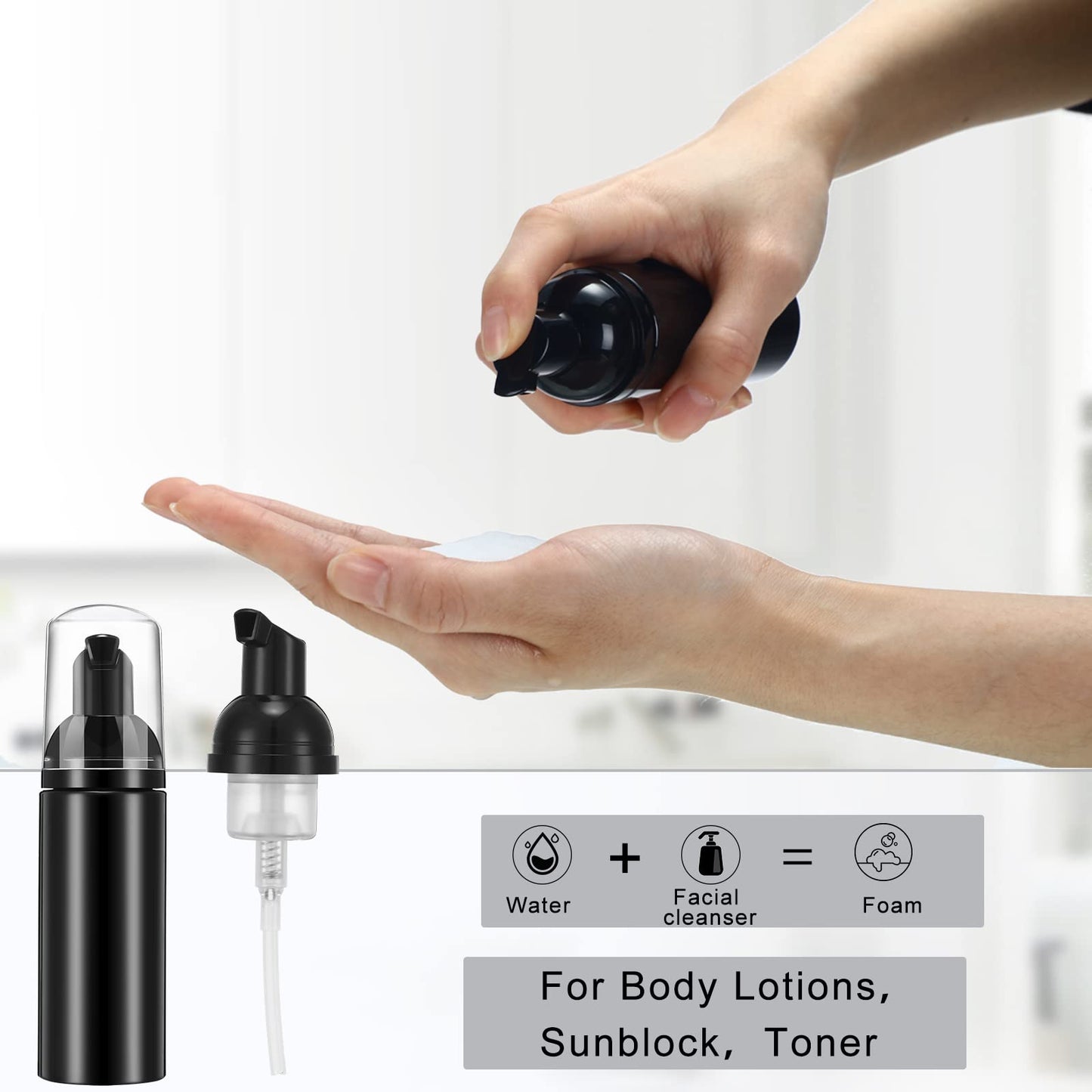 70 Pcs 2 oz Plastic Foam Soap Dispensers Refillable Soap Bottles with Pump Mini Cleaning Foam Pump Bottle Empty Foam Dispenser for Refillable Travel Hand Soap Shampoo Cosmetics (Black)