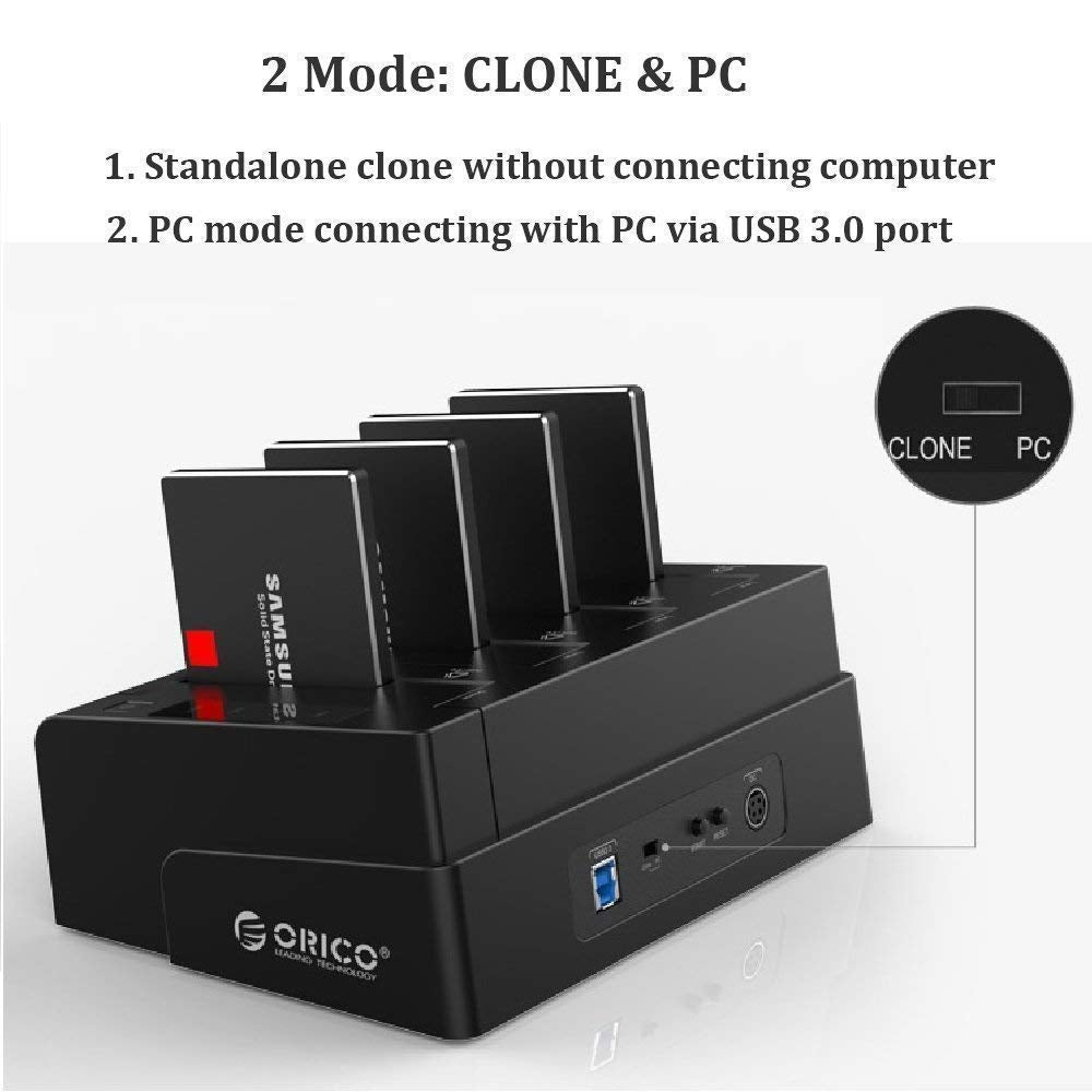 ORICO 4 Bay USB 3.0 SATA Hard Drive Docking Station, Docking Station Encloure for 2.5" and 3.5" Hard Drives, Support of Max. 64 TB, 12V6.5A Power Adapter with Windows/Mac/Linux