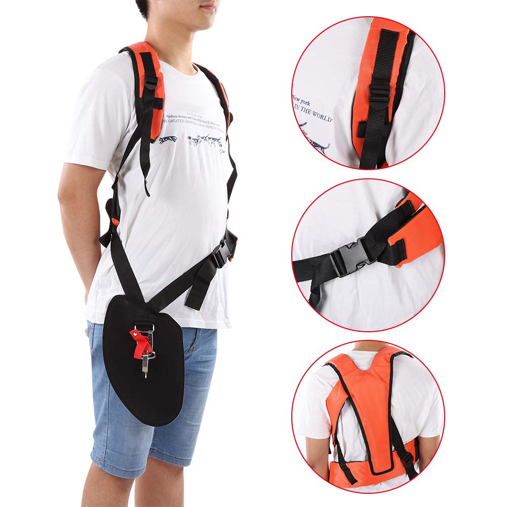 Trimmer Double Shoulder Strap Harness, String Trimmer Full Harness Strap, Brushcutter Shoulder Harness Double Shoulder Strap Mower Nylon Y-shaped Belt for Brush Cutter Chainsaw Garden (Orange)