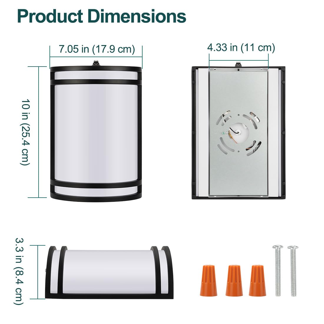 kadision Dusk-to-Dawn LED Wall Sconce, 3000K/4000K/5000K 3-Color Adjustable, 15W 1200lm 120V, Half-Cylinder Outdoor Wall Lights for House, Aluminum Frame, 2-Pack