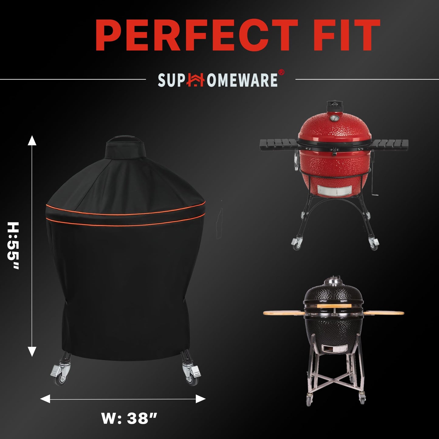 Suphomeware Grill Cover for Kamado Big Joe 24 Inch, Waterproof Heavy Duty Black Grill Cover
