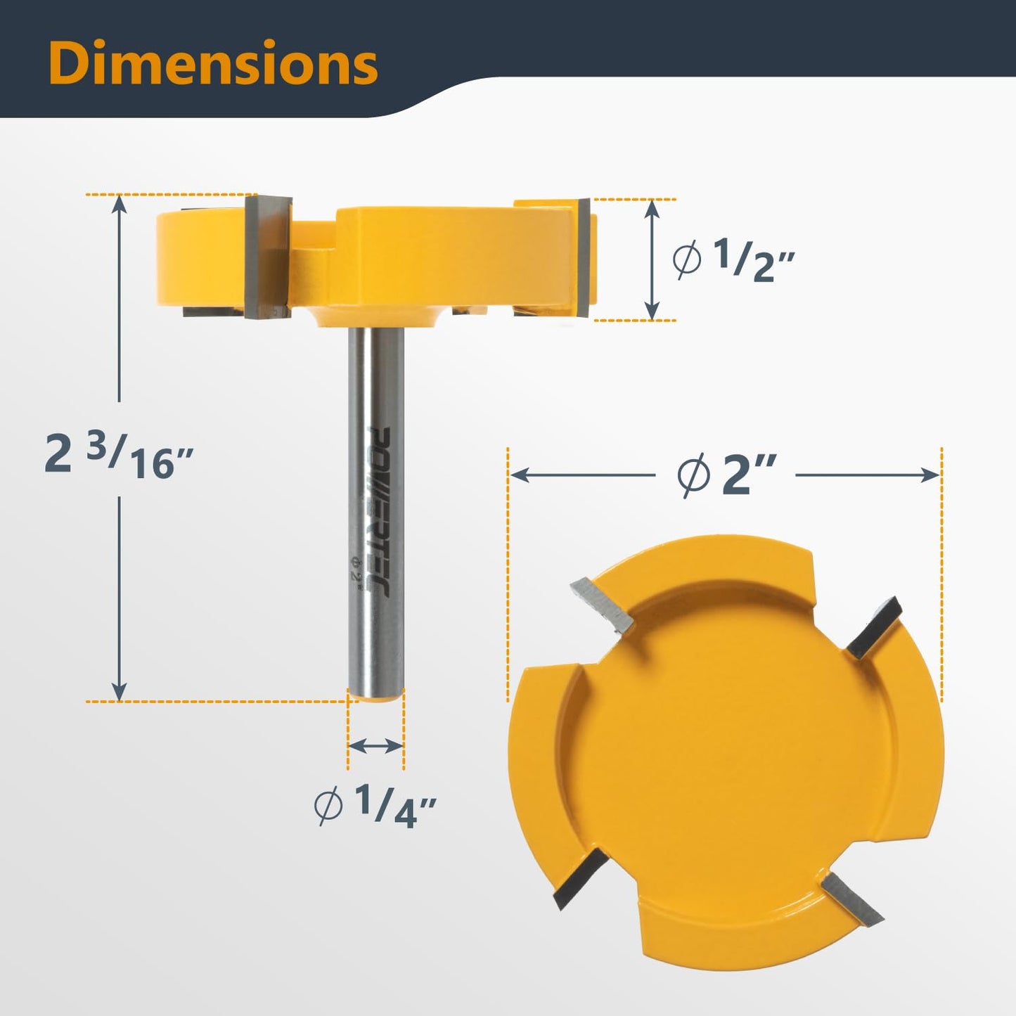 POWERTEC Slab Flattening Router Bit, CNC Router Bits, Surfacing Router Bit 1/4 Shank, 2" Diameter, 1/2" Cutting Depth, Router Planer Bit - Perfect for Spoilboard Surfacing, Wood Milling Planing 73056