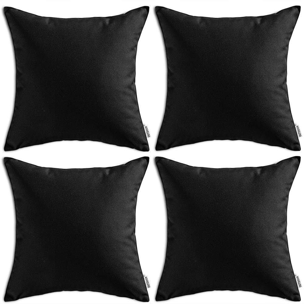 MIULEE Pack of 4 Decorative Outdoor Waterproof Pillow Covers Square Garden Cushion Cases PU Coating Throw Pillow Cover Shell for Tent Park Couch 20x20 Inch Black