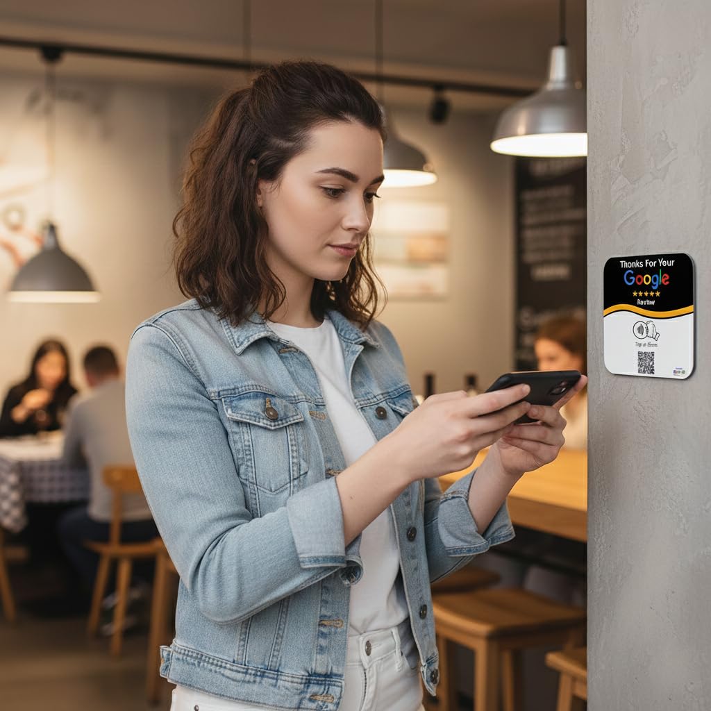 NFC Tap Plate (2-Pack) by Review Highway – Canada Made - Compatible with Google Reviews - NFC Tap & QR Scan for Instant Reviews - iPhone/Android Compatible – Reusable & Lightning Fast