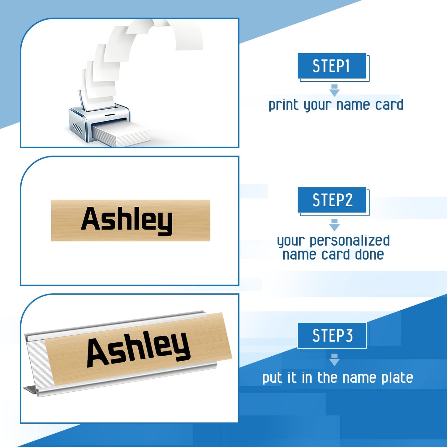 LEIFIDE 12 Pack Aluminum Name Plate Holder for Desk 2 x 8 Inch Blank Name Plates Office Business Desk Holder Desktop Table Display for End of Year School Business Office Teacher Classroom(Silver)