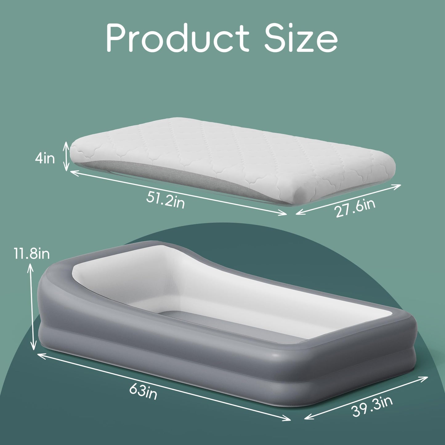 GloTika Inflatable Toddler Travel Bed, Portable Kids Air Mattress with Safety Bumpers, Ideal for Travel or Home Use, Includes Pump and Carry Bag