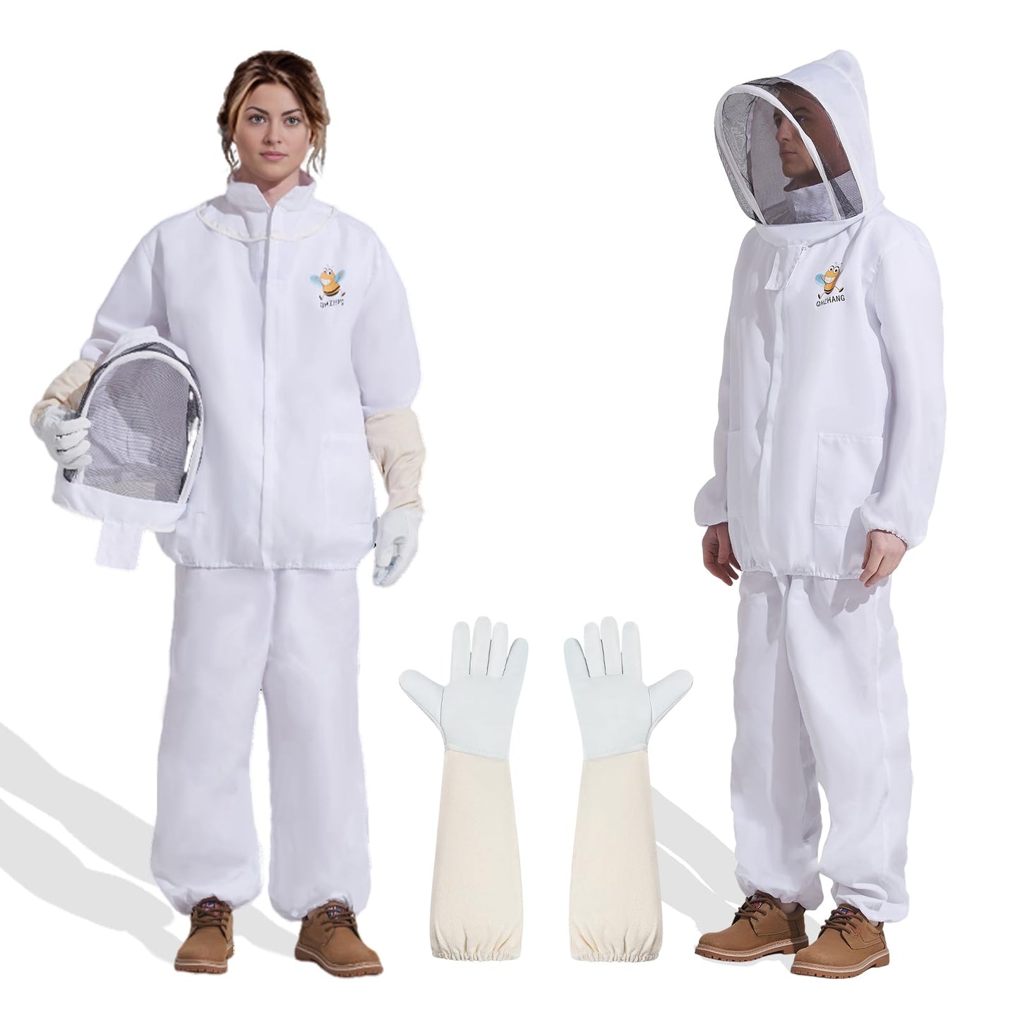 Professional Bee Suit for Men Women, Beekeeping Suit Beekeeper Suit with Glove, White, XXL-6"-6.3"