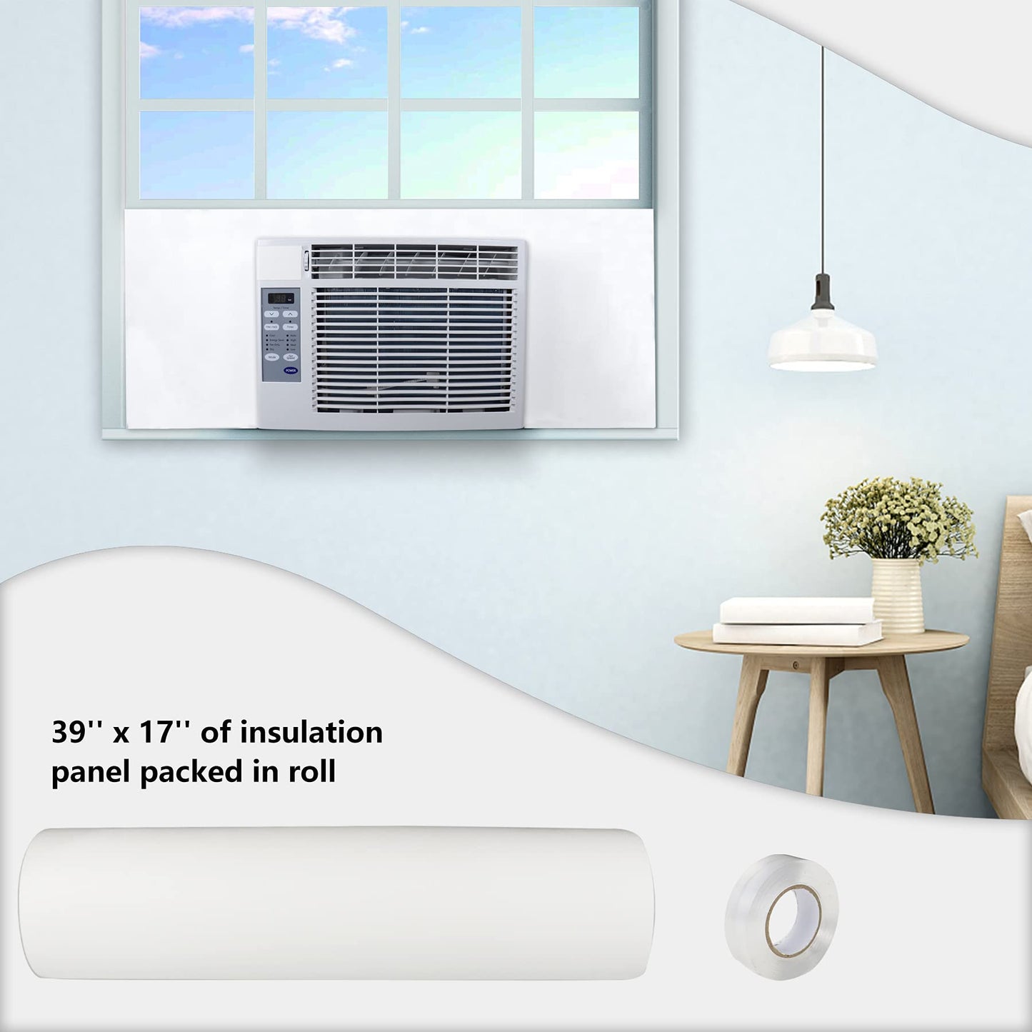 BJADE'S Window Air Conditioner Side Insulated Foam Panel, One-Piece Full Surround Insulation Panels Window Seal Kit, Summer and Winter Heat and Draft Insulating