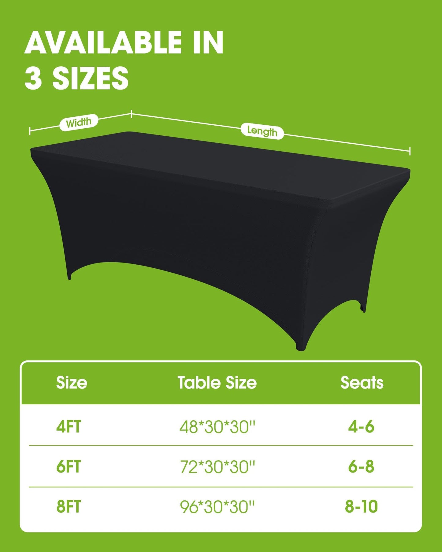 Pureegg Spandex Tablecloth 6ft - 4 Pack, Fitted and Tight Table Cloth for Rectangular Table, Wrinkle-Free and Stretch Table Cover for Party, Wedding, and Banquet, Black, 72" L x 30" W x 30" H