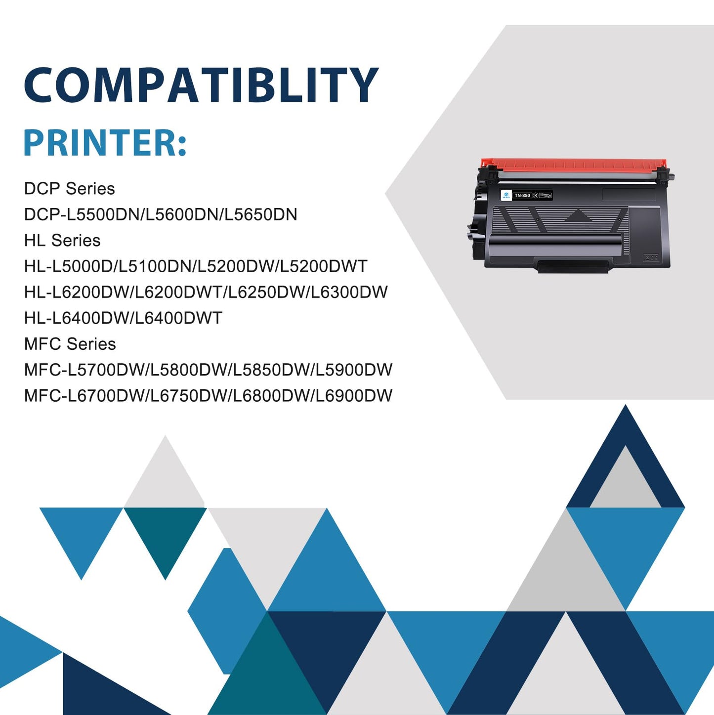 TN850 TN820 High Yield Toner Cartridge Replacement for TN 850 TN-850 TN 820 for HL-L6200DW MFC-L5700DW MFC-L5850DW HL-L5200DW MFC-L5900DW MFC-L6800DW Printer Ink (Black, 2-Pack)