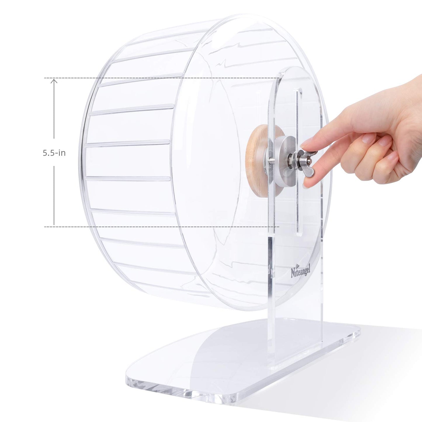 Niteangel Super-Silent Hamster Exercise Wheels - Quiet Spinner Hamster Running Wheels with Adjustable Stand for Dwarf Syrian Hamsters Gerbils Mice Or Other Small Animals (Transparent, Large)