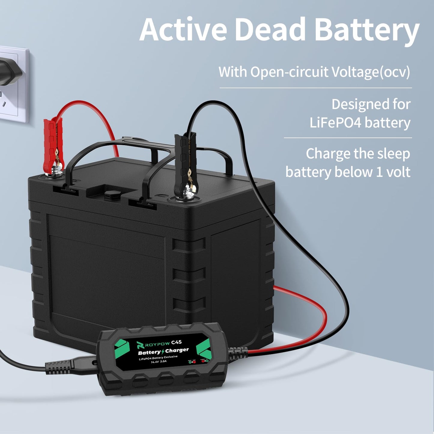 RoyPow 12V LiFePO4 Battery Charger, 14.4V 3Amp Automatic Trickle Battery Charger, 12V Lithium Battery Charger, 3A Battery Maintainer for 12.8V LiFePO4 Battery with Alligator Clamp and Ring Terminal