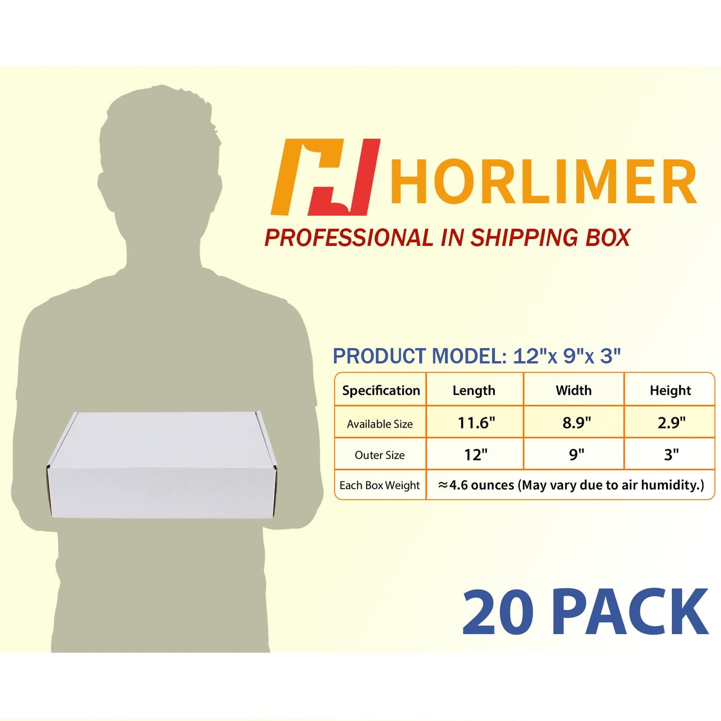 HORLIMER 12x9x3 inches Small Shipping Boxes Set of 20, White Corrugated Cardboard Box Literature Mailer