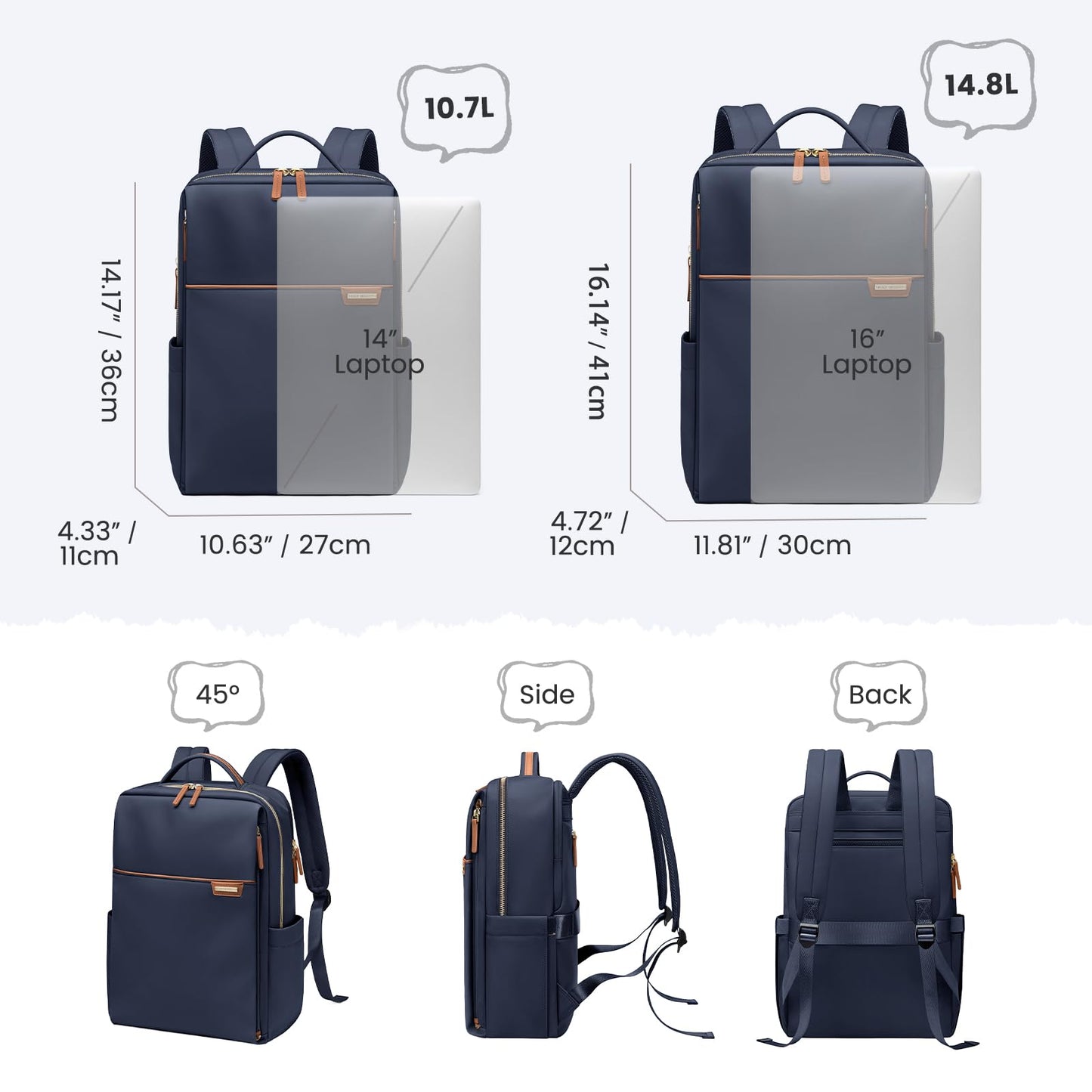 GOLF QUALITY Laptop Backpack for Women, Work Business Traval Computer Backpacks with Laptop Compartment Waterproof Casual Daypack for Travel College,16Inch,Navy Blue